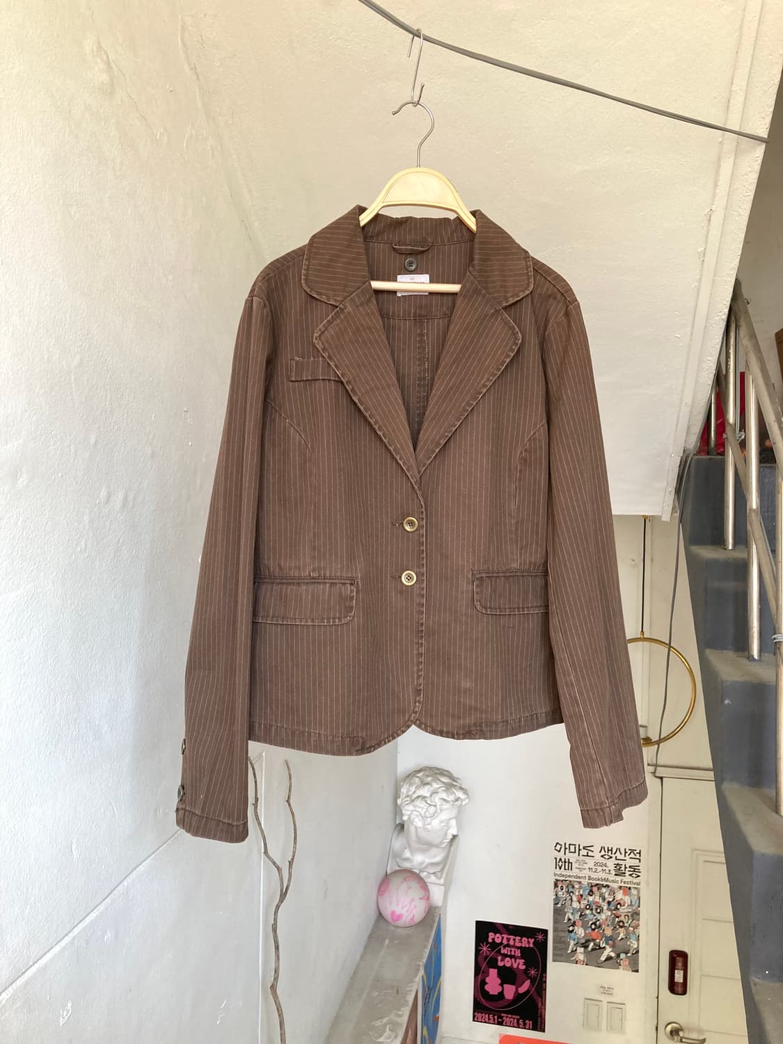y2k 브라운 스트라이프 자켓 상품이미지1