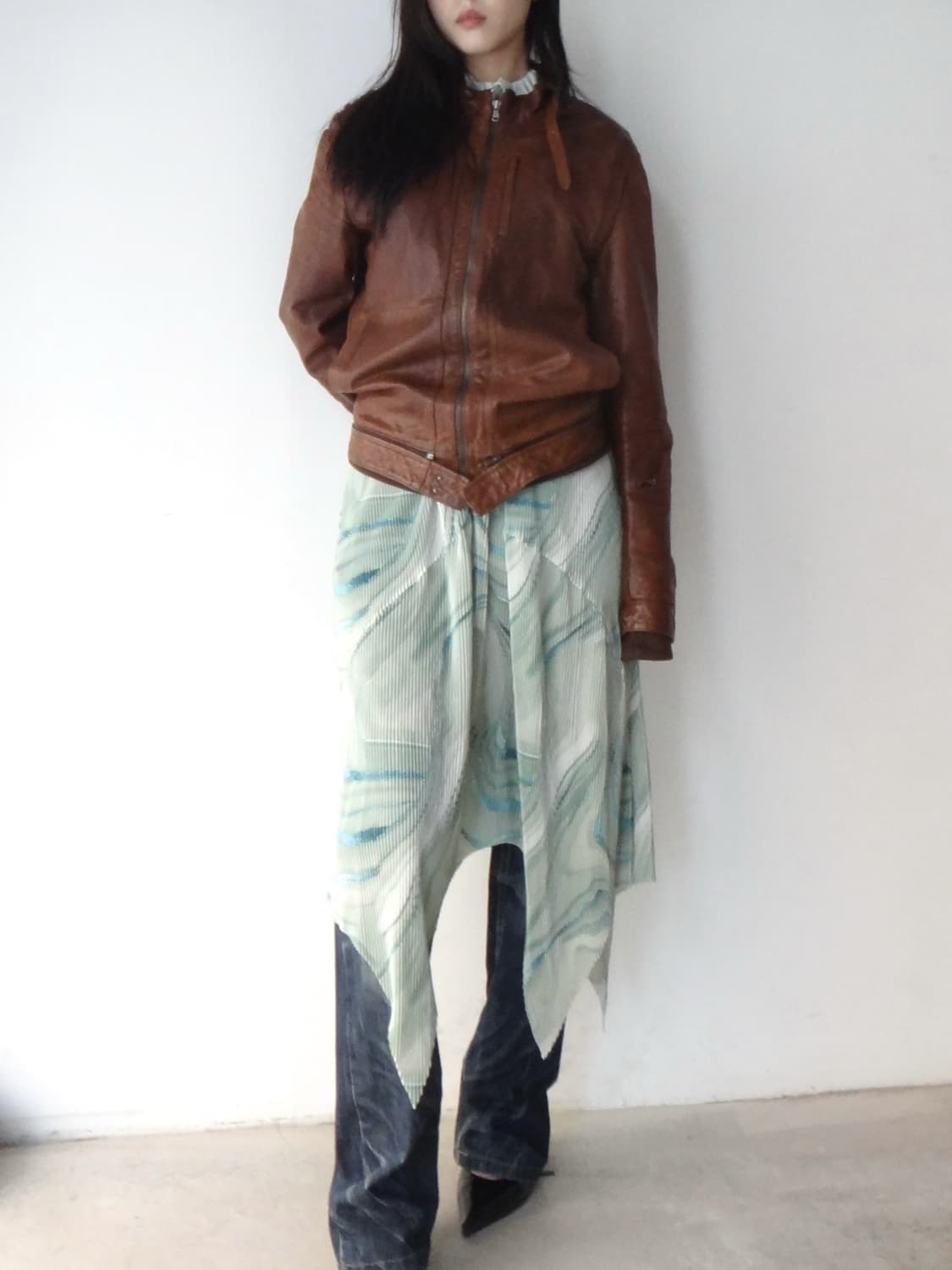 Loose sheepskin leather jacket / orange  상품이미지4