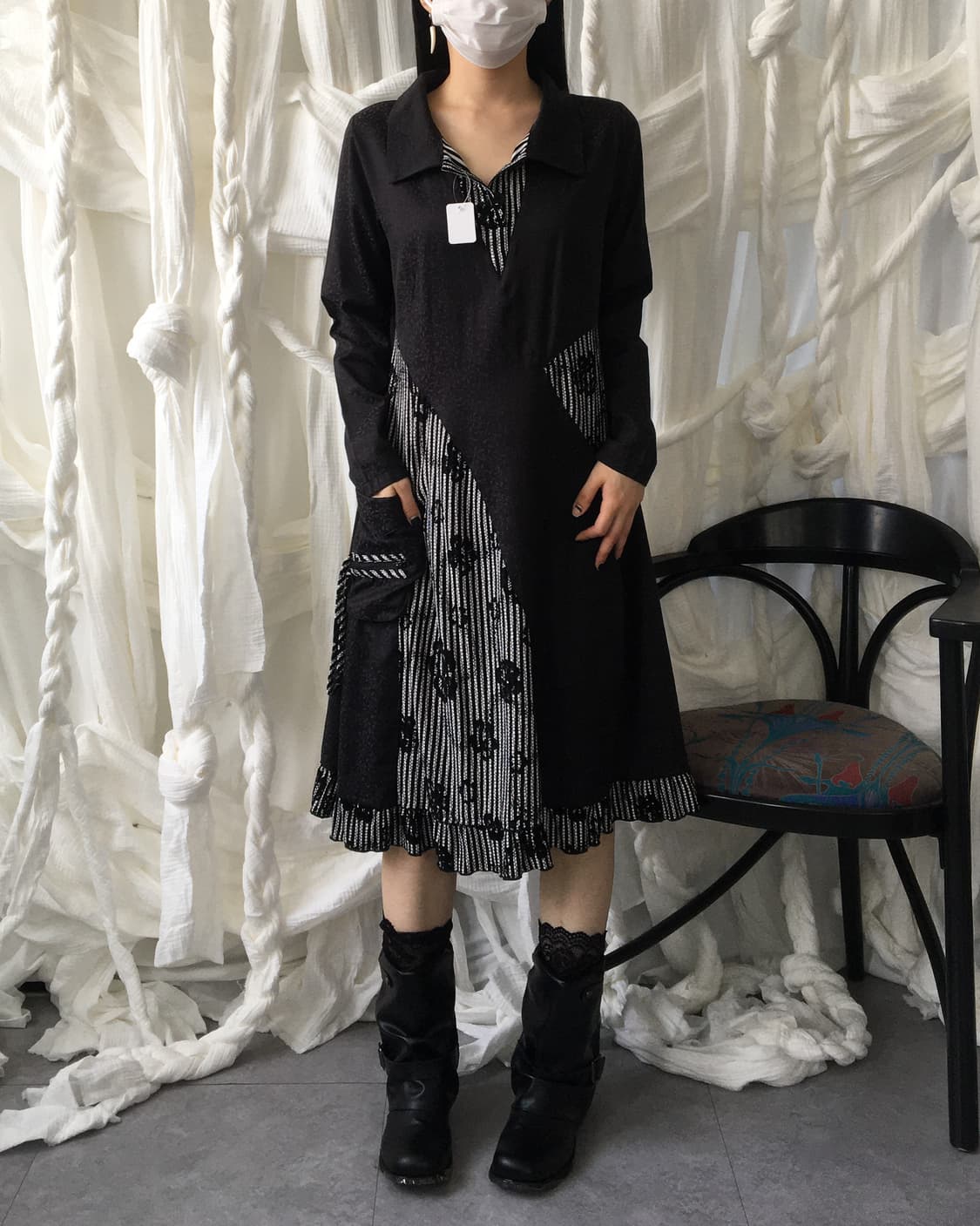 Stripe flower pattern layered one piece 상품이미지1