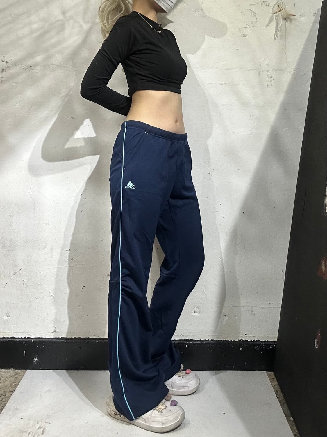 아디다스 네이비 스카이 블루 스몰 로고 사이드 라인 와이드 팬츠 M 상품이미지1
