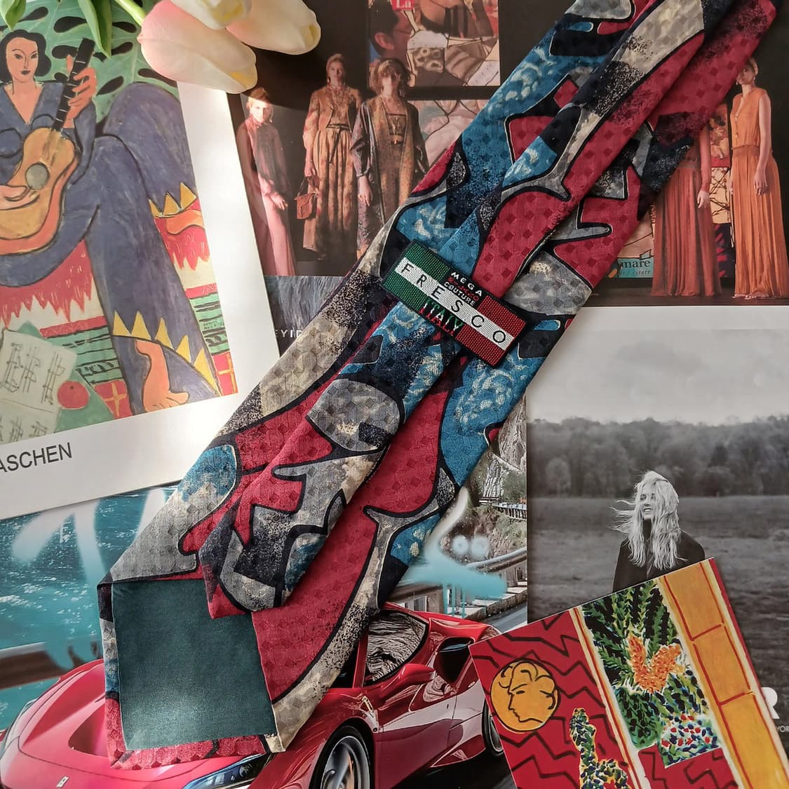 프레스코 실크 레드 패턴 넥타이 9.5cm A+~A등급 A18956
 상품이미지3