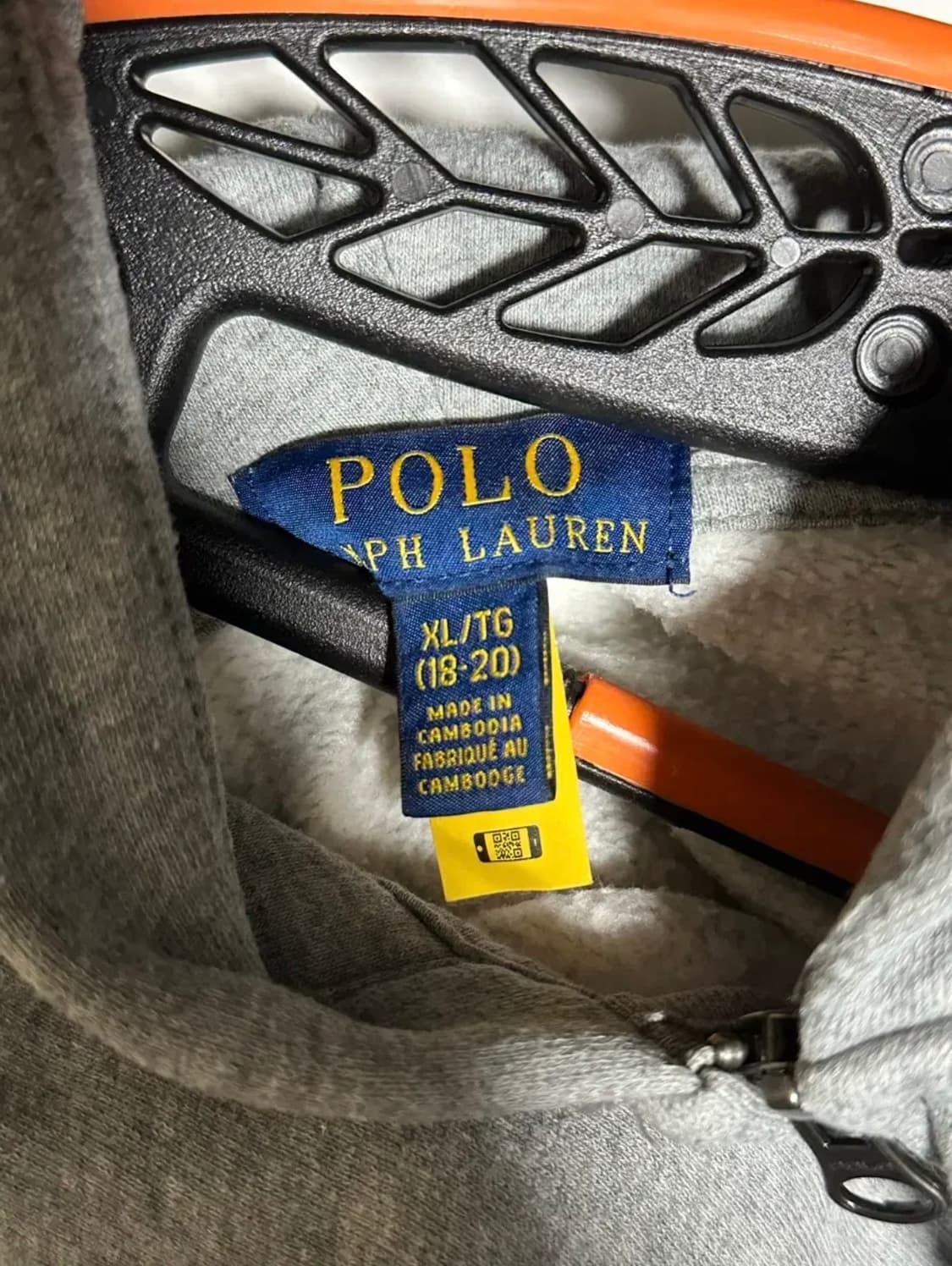 (차일드) 폴로 랄프 로렌 코튼 플리스 후드 그레이 XL 상품이미지3