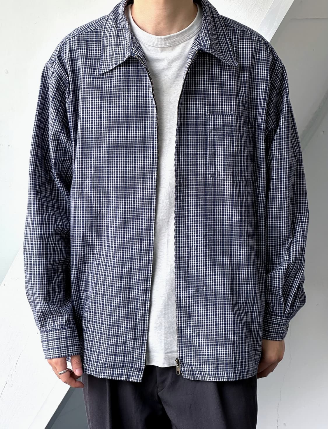 Natural cotton micro check zip shirket 상품이미지7