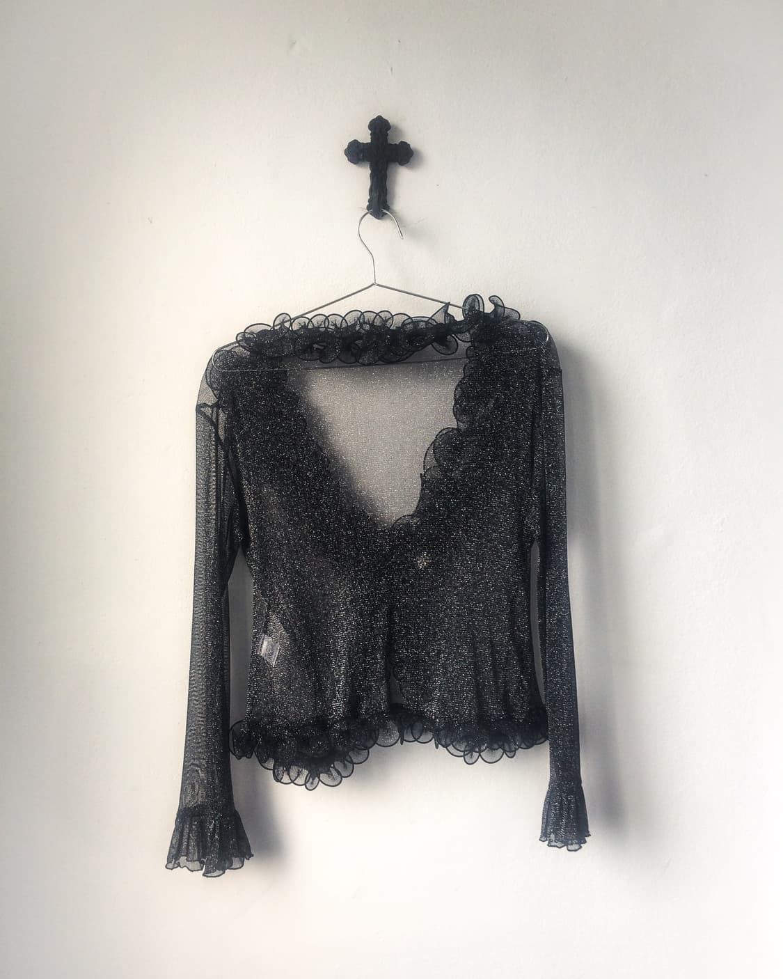 Ruffle point glitter mesh cardigan 상품이미지3