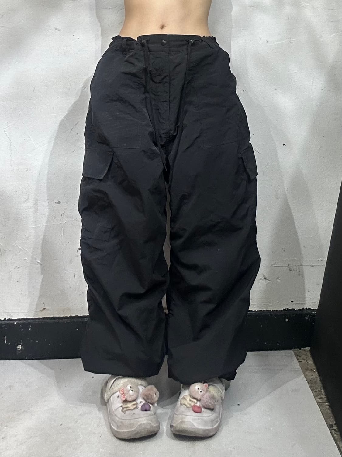 엑스톤즈 블랙 와이드 나일론 셔링 트랙 팬츠 카고 바지 L 상품이미지2