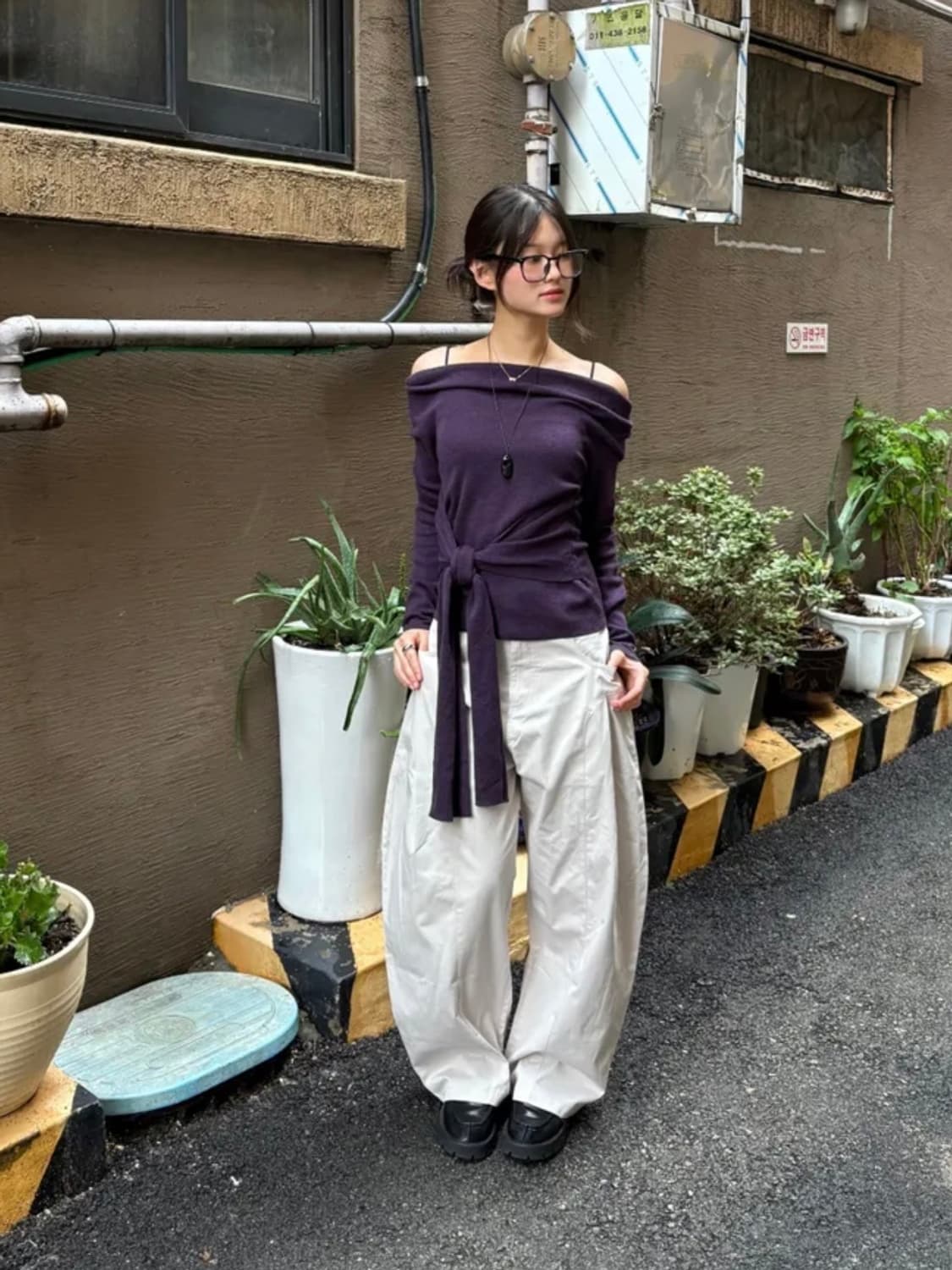 오프숄더 랩 니트 티셔츠 상품이미지3