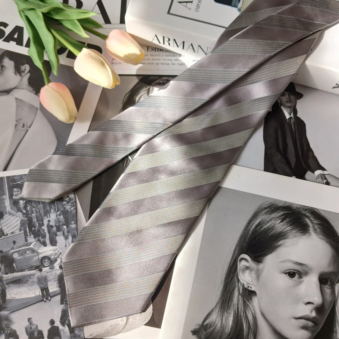 아르마니 꼴레지오니 실크 스트라이프 넥타이 9.5cm A등급 A19674 상품이미지2