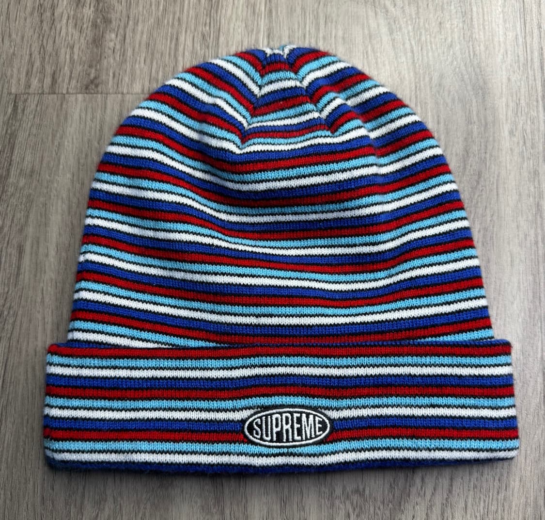 17FW 슈프림 스트라이프 오벌로고 비니 멀티컬러 상품이미지1