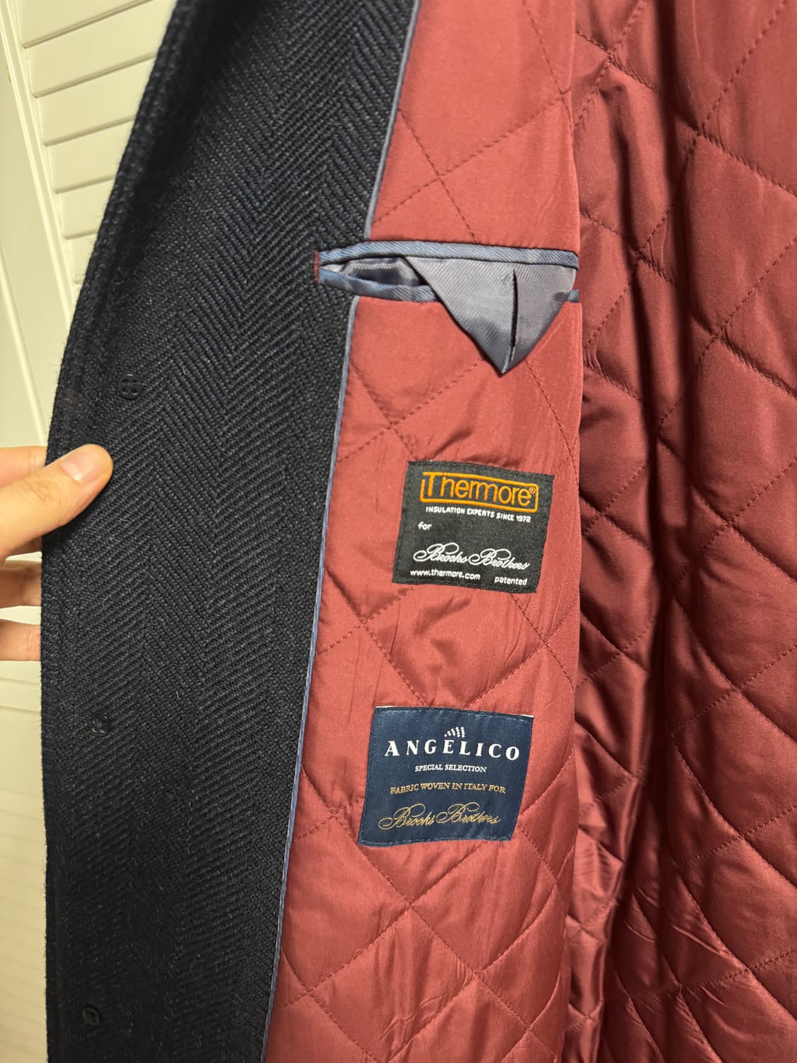 브룩스 브라더스 안젤리코 헤링본 발마칸 네이비 M 새제품 상품이미지4