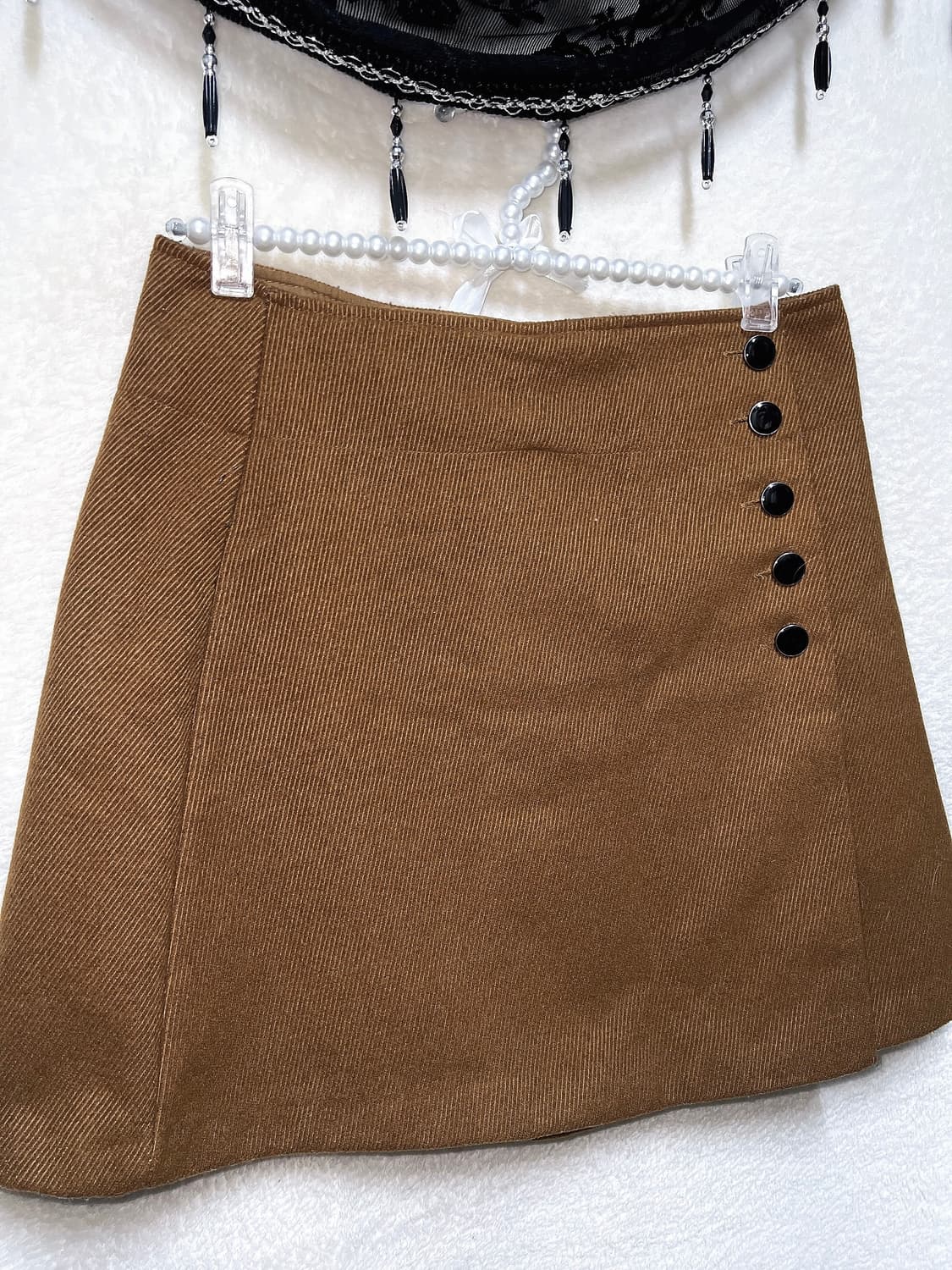 골덴 브라운 버튼 랩스커트 치마 라떼갸루 로맨틱 로걀 너드 오네 핀터 상품이미지4