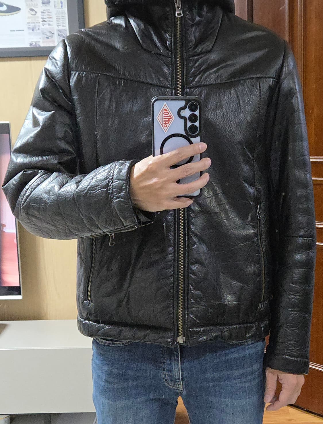 (착샷) 띠어리 후드 무스탕 가죽자켓 상품이미지8