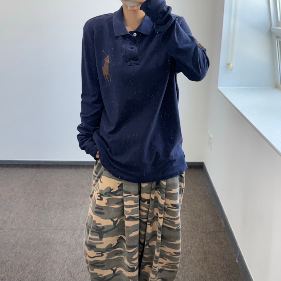Polo 폴로 브라운 빅 포니 네이비 카라 롱슬리브  상품이미지2