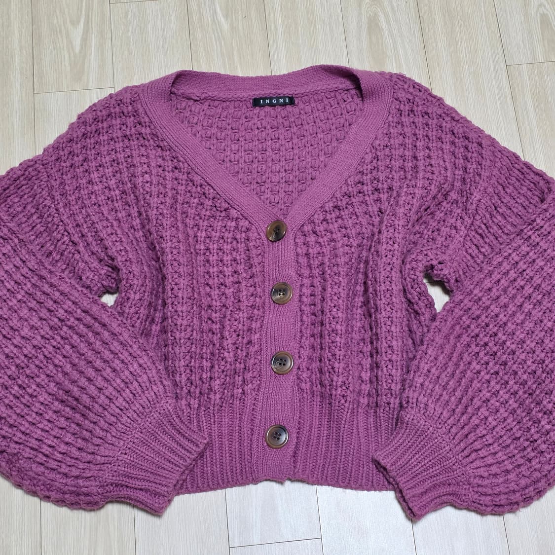 ingni 일본빈티지)퍼플 로맨틱 양산형st 아방핏 와플하찌니트가디건 상품이미지4