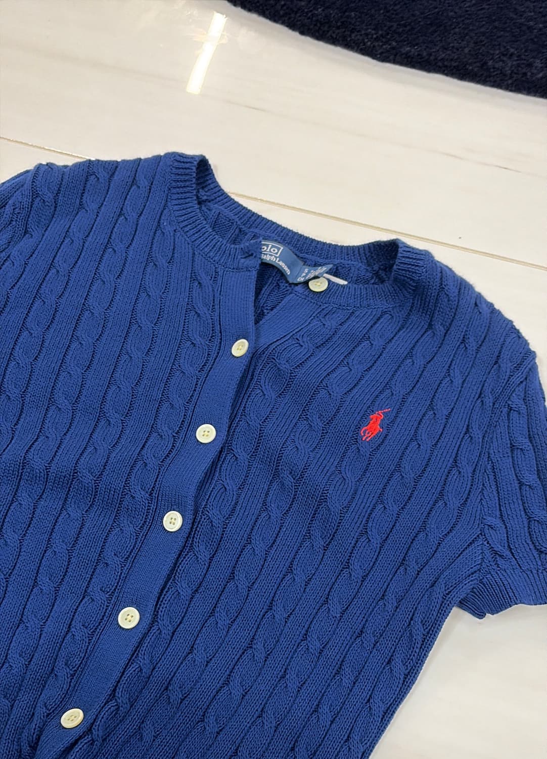 폴로 랄프 로렌 케이블 니트 스웨터 블루 반팔 가디건 코튼  상품이미지1