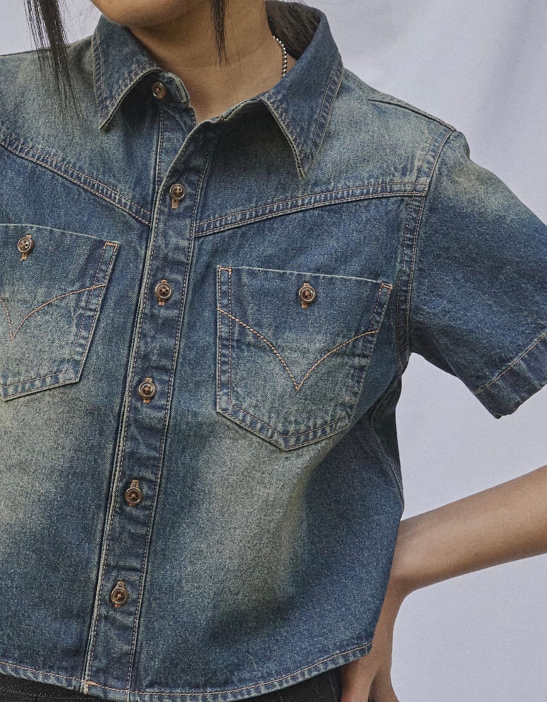 맥우드건 크롭 반팔 셔츠 s 상품이미지5