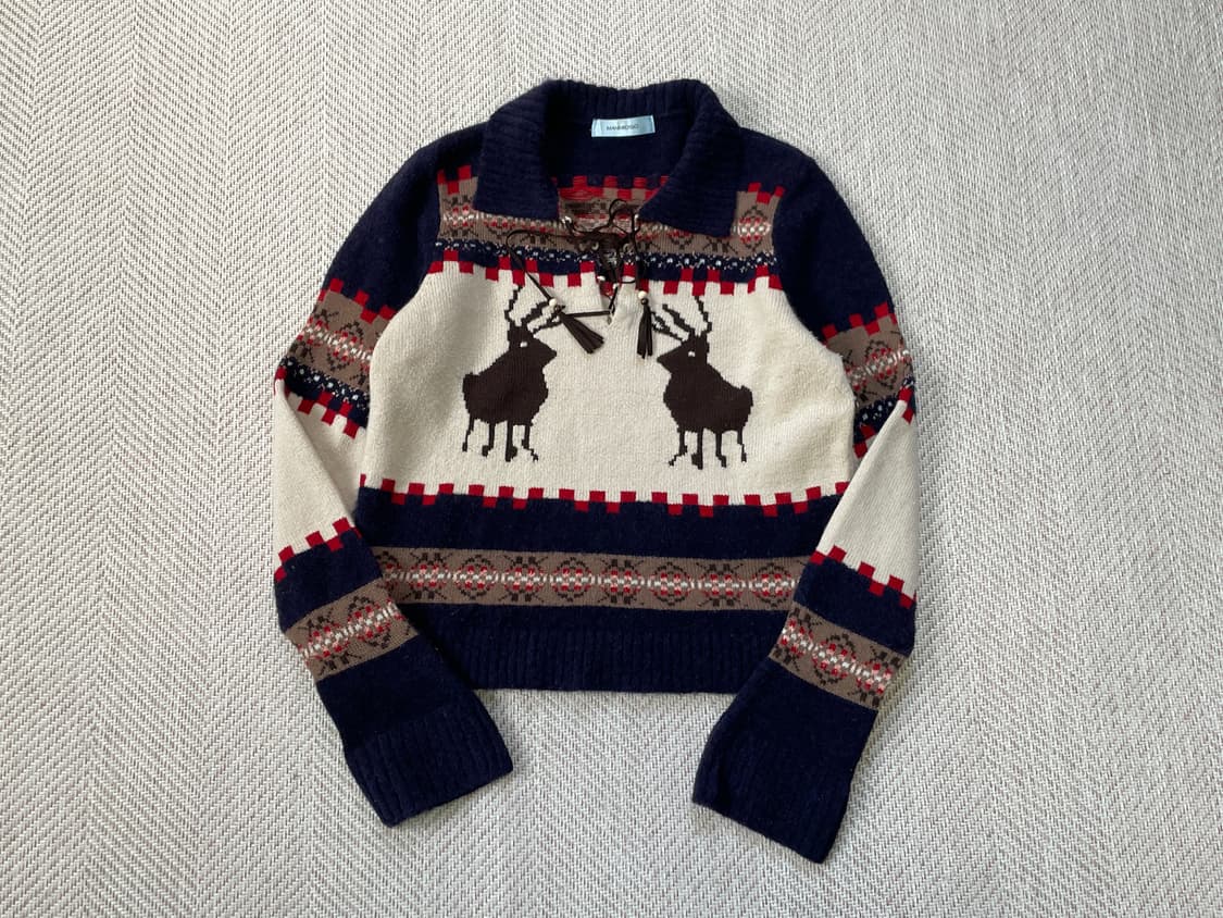 빈티지 노르딕 스웨이드 트림 니트  J03496 상품이미지1