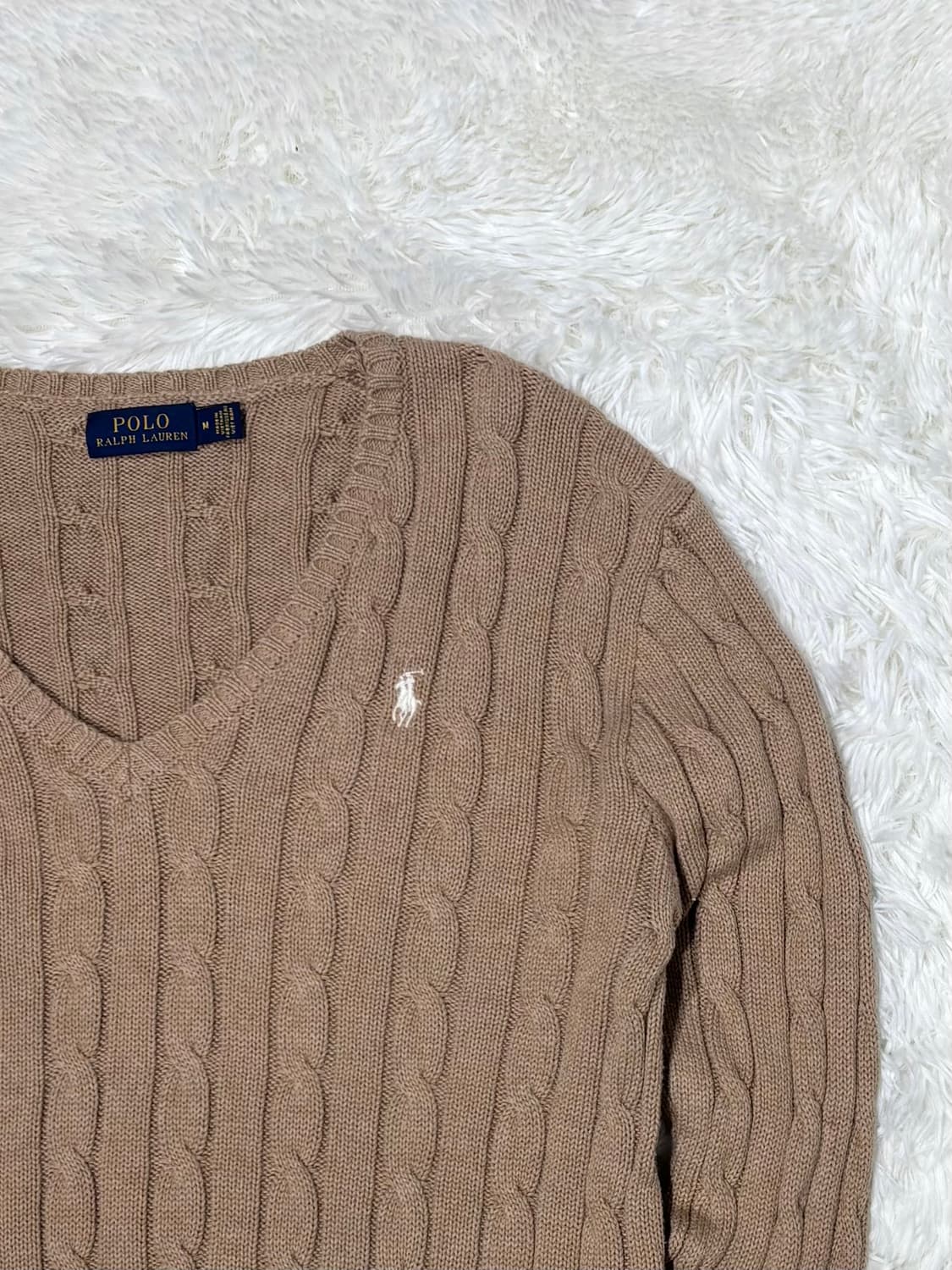폴로랄프로렌 베이지 화이트포니 브이넥 케이블니트 상품이미지6