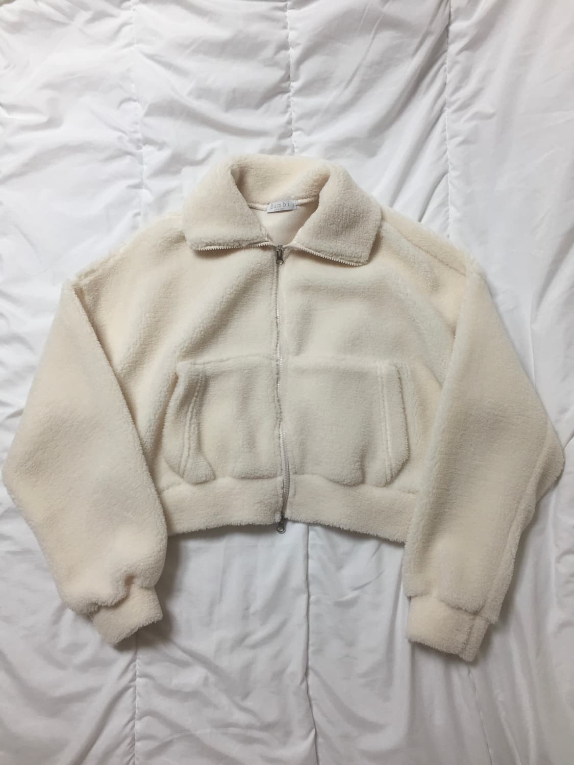 아이보리 크롭 털 자켓 뽀글이 후리스 상품이미지1