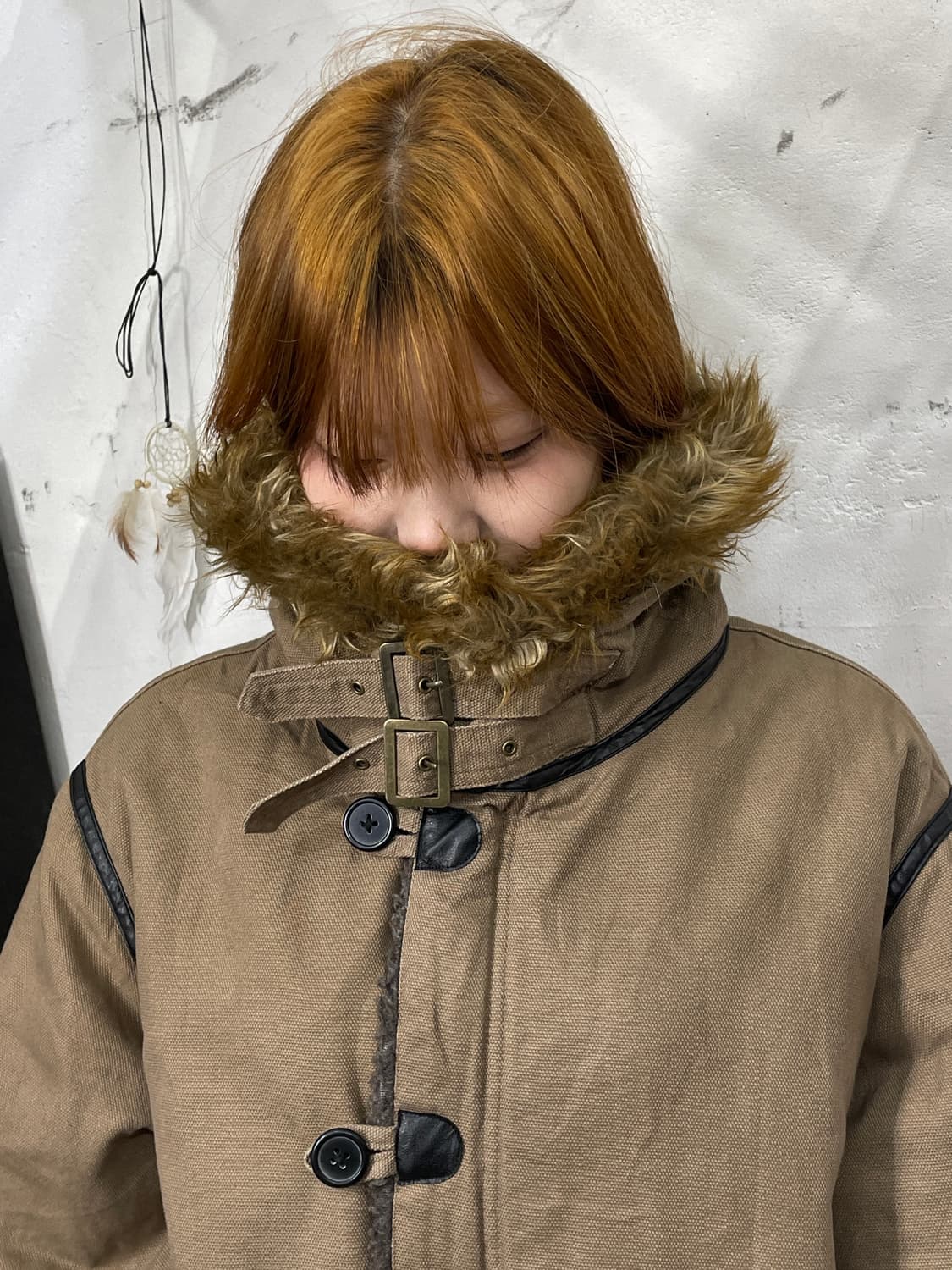 일본빈티지 밀리터리 울프죠 모카 베이지 퍼 후드 자켓 개파카 야상 L 상품이미지6