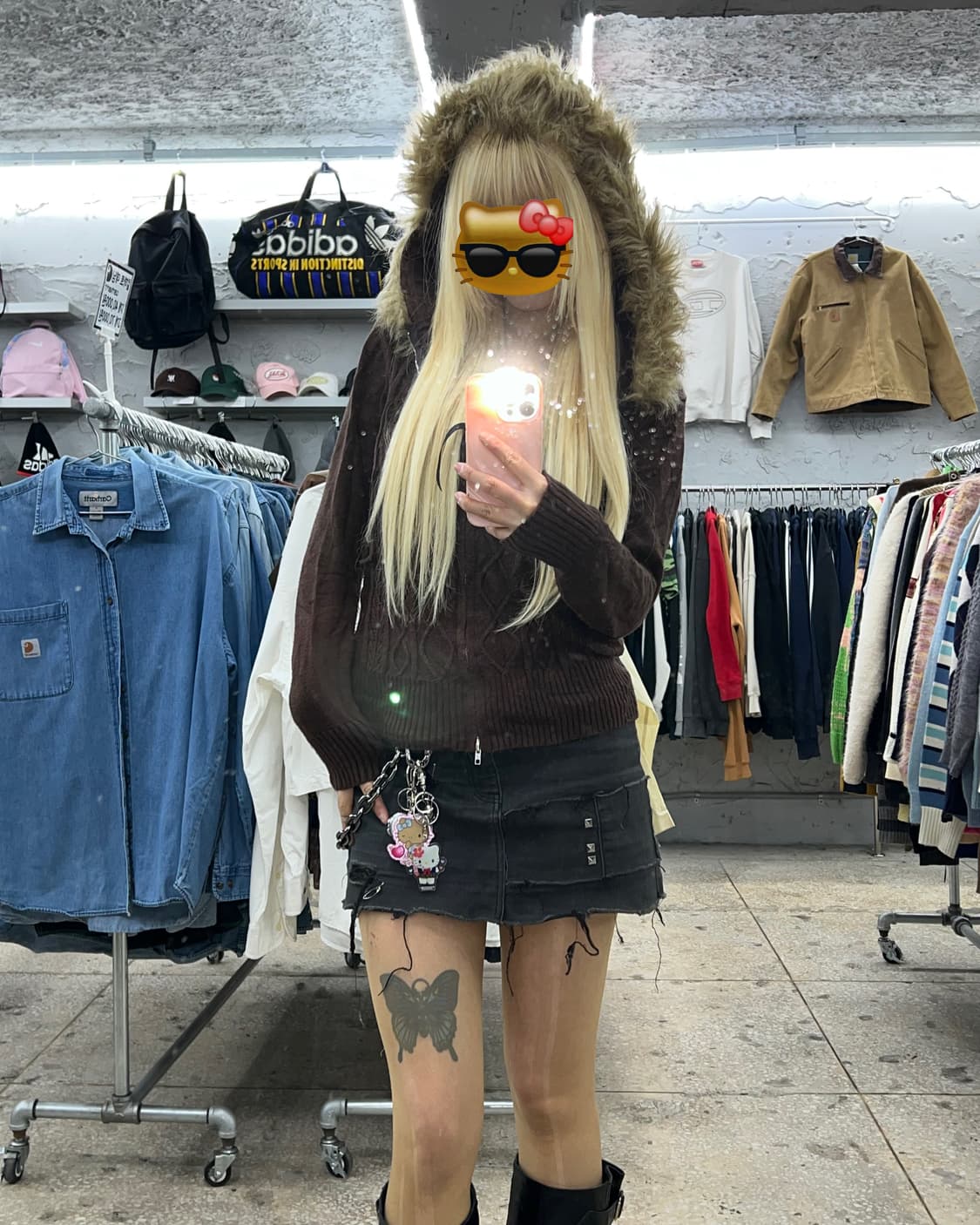 착샷O 빈티지 브라운 케이블 퍼후드 니트집업 상품이미지2