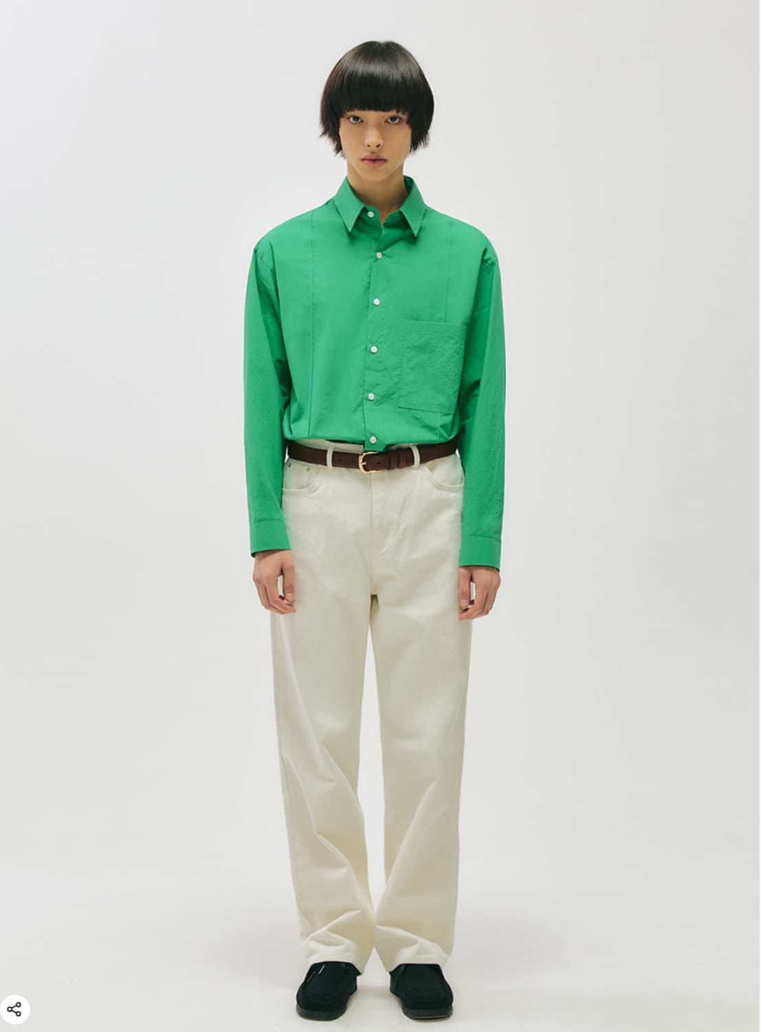 L 100 새제품) 아르반 기자코튼 핀턱 셔츠 그린 긴팔 남자 상품이미지2