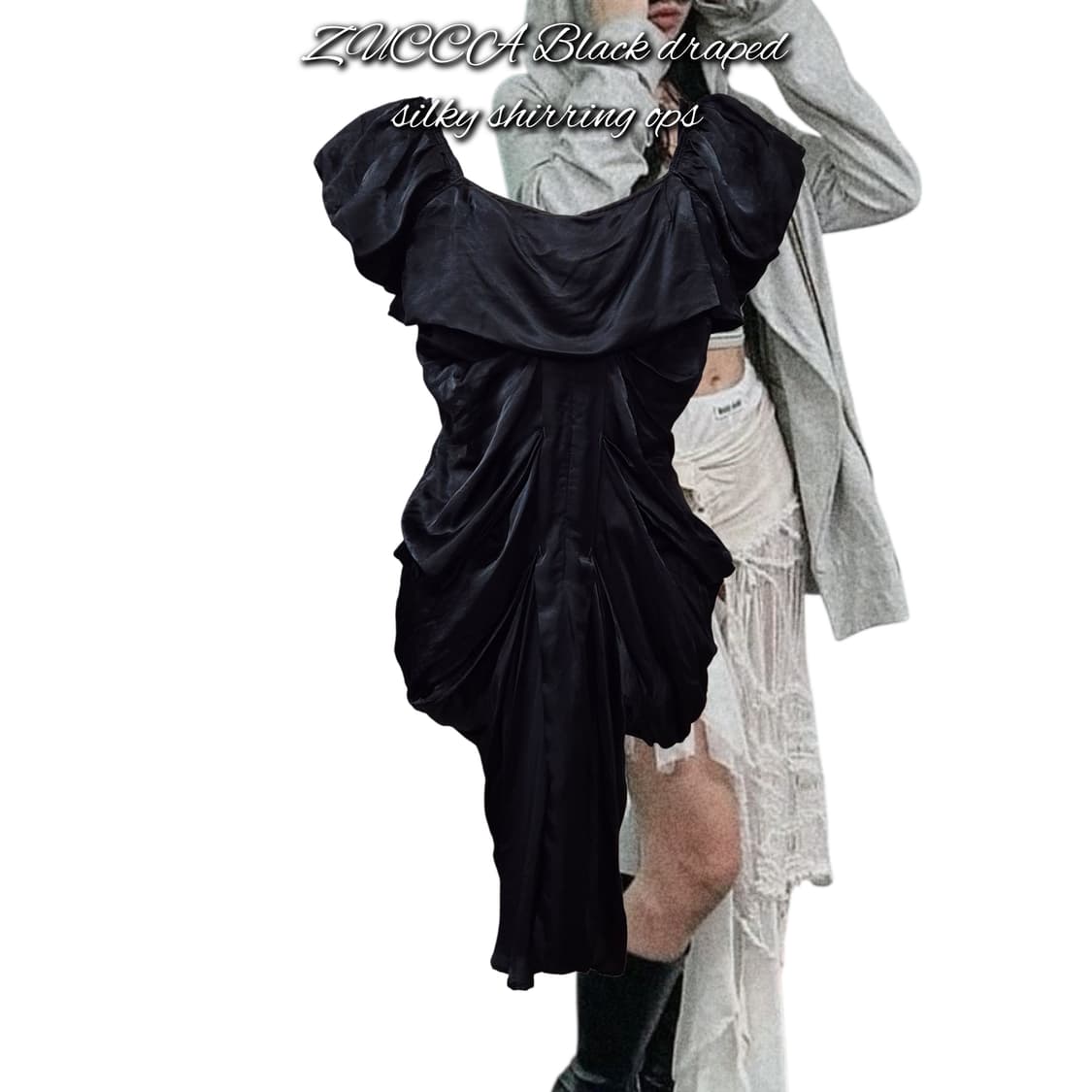 ZUCCA Black draped silky shirring ops 상품이미지1