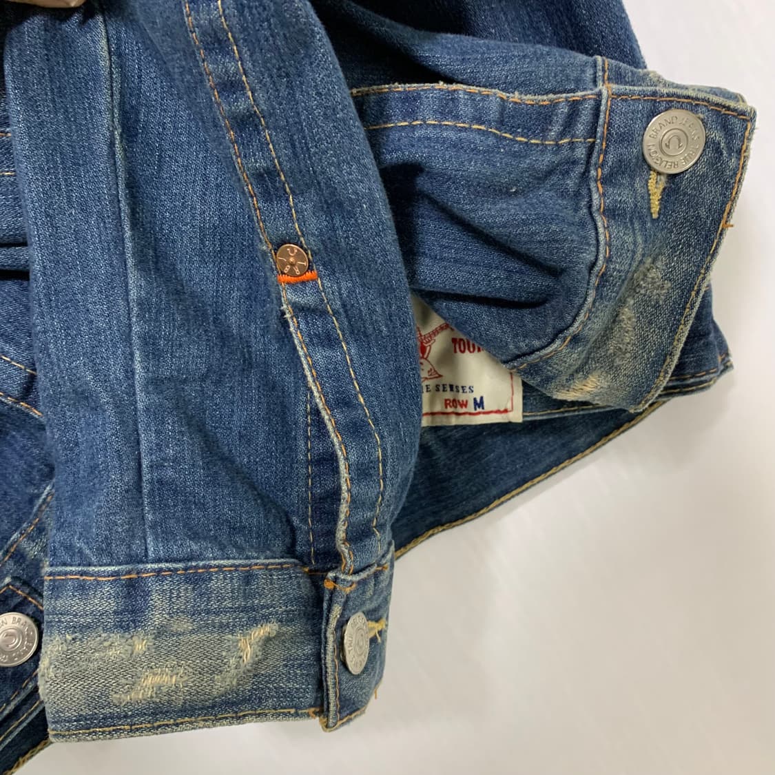트루릴리젼 빈티지 데미지 패치 데님 중청 청자켓 M y2k 상품이미지6