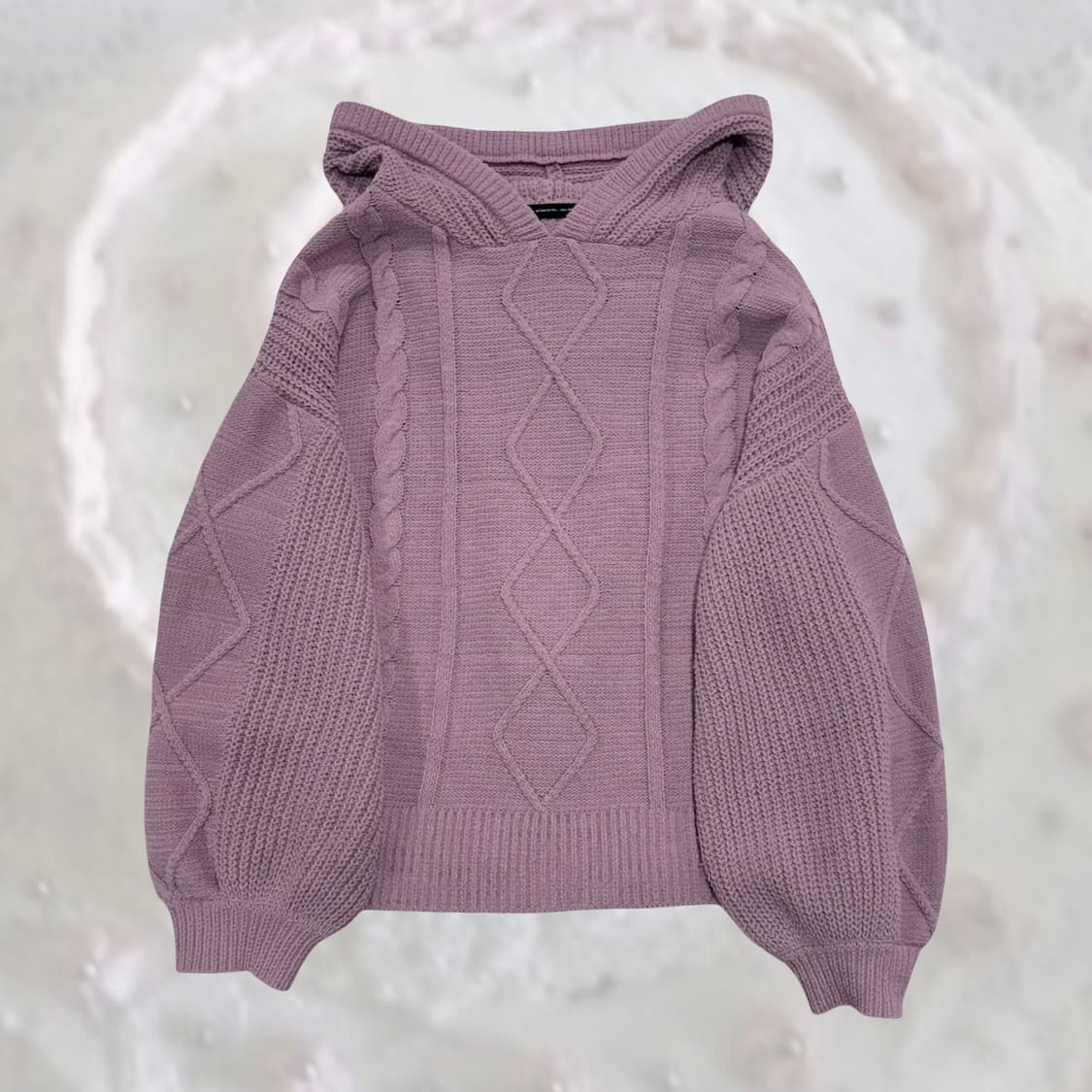 일본 빈티지 연보라 뒷 절개 버튼 포인트 니트 후드 티 상품이미지2