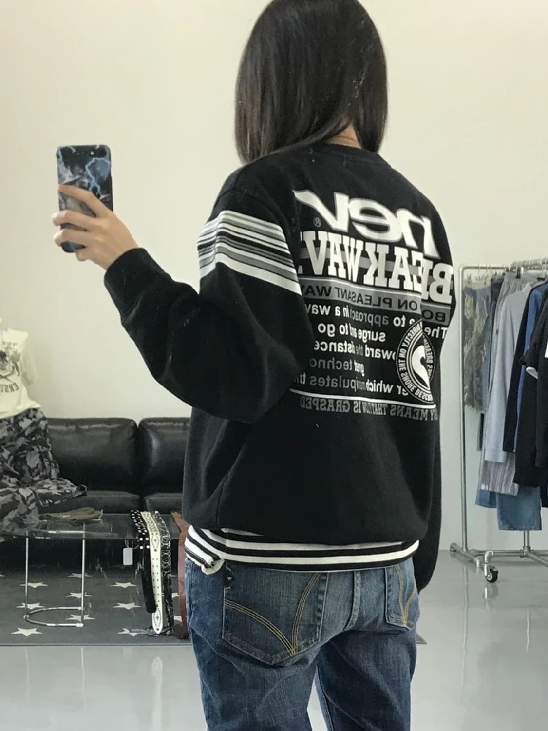 빈티지 NEV 프린팅 맨투맨 상품이미지2
