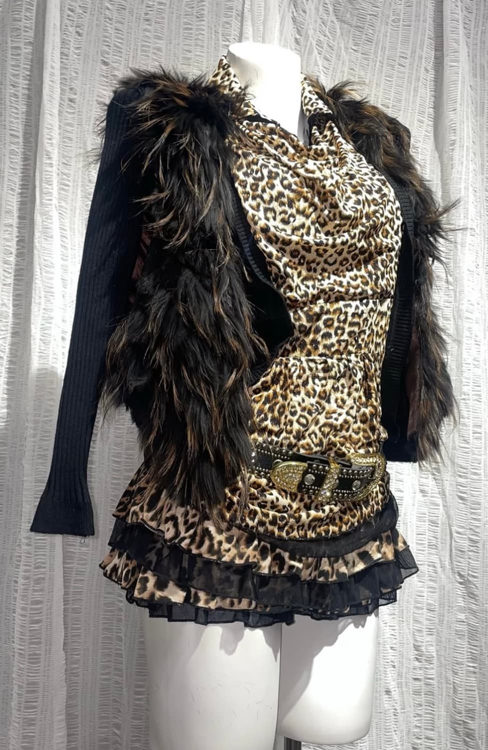 레오파드레이어드블라우스+퍼베스트세트 상품이미지1