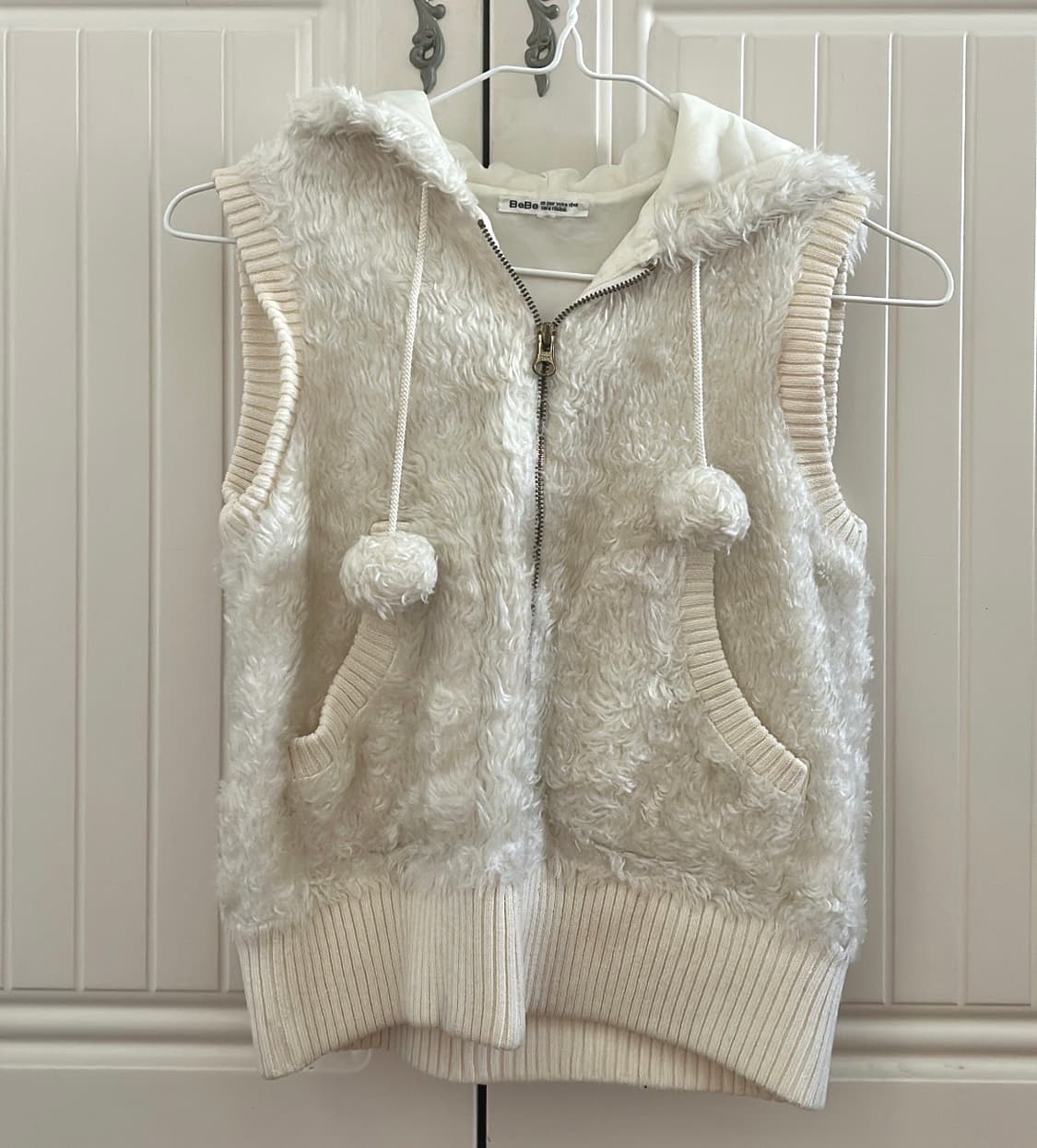 빈티지 아이보리 후드 털 조끼 상품이미지1