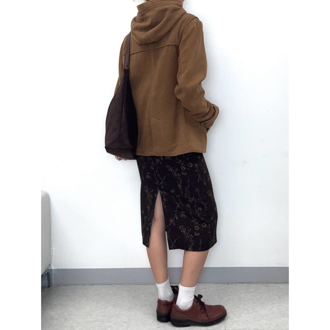 빈티지 브라운 하이넥 더플 하프 코트 상품이미지4