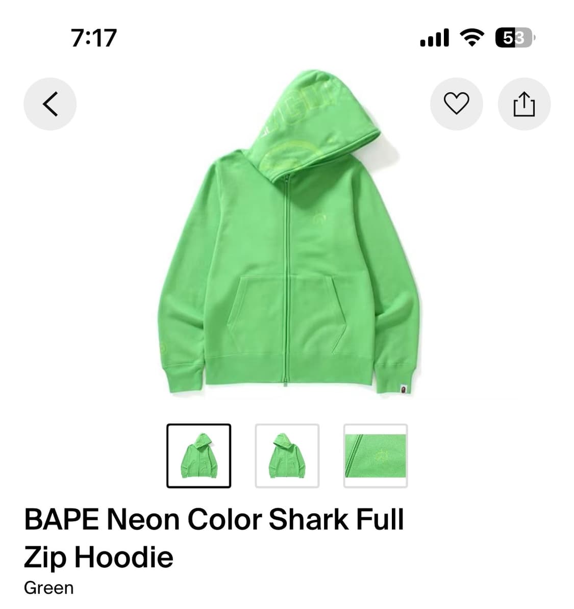 이건 ㄹㅇ 유일매물 베이프 네온 컬러 샤크 후드집업 m 상품이미지1