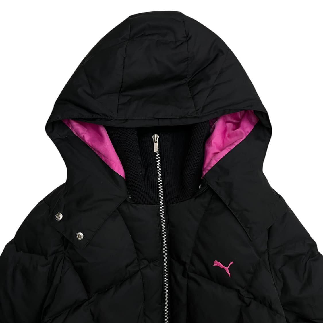 퓨마 핑크로고 블랙 후드 패딩 M 상품이미지5