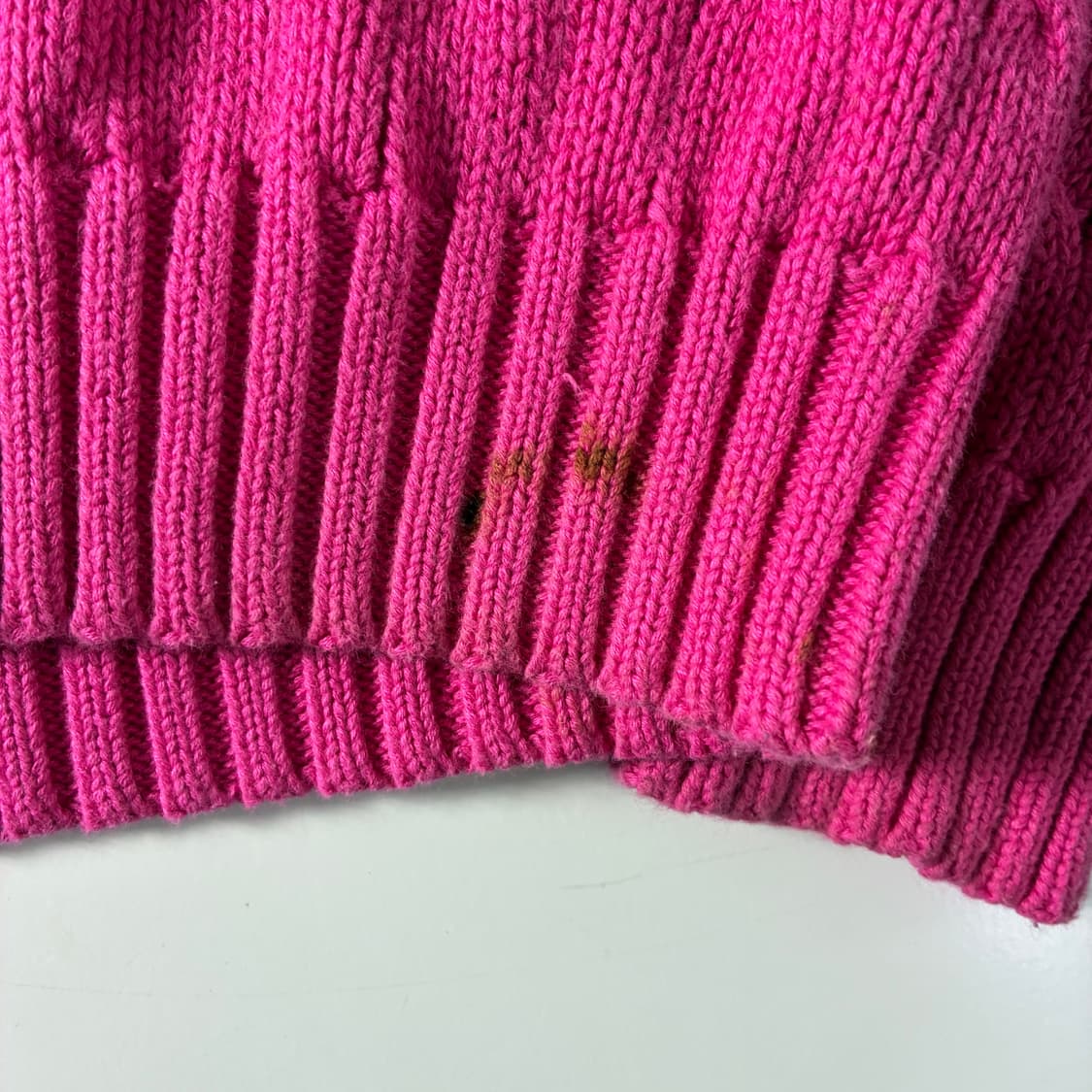 Polo  랄프로렌 스포츠 자수 코튼 핑크 꽈배기 브이넥 니트  상품이미지5