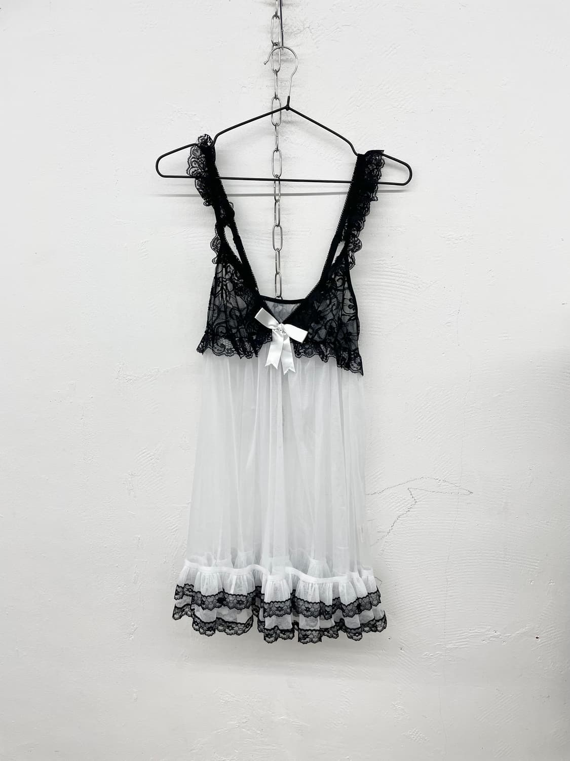 갸루 블랙 화이트 레이스 프릴 슬립 상품이미지4