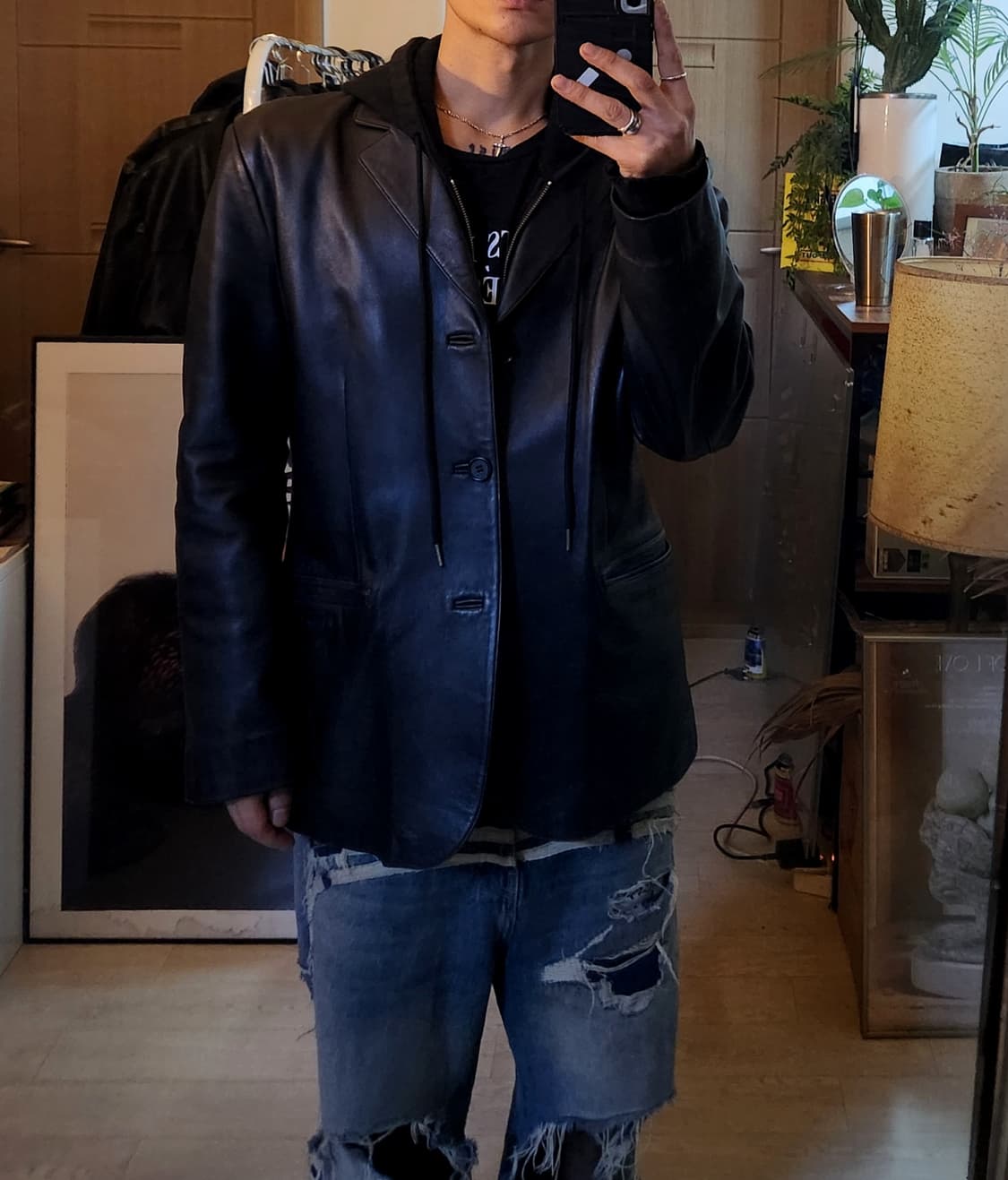 빈티지 레더 블레이저 대디핏 쎄미오버핏 상품이미지2