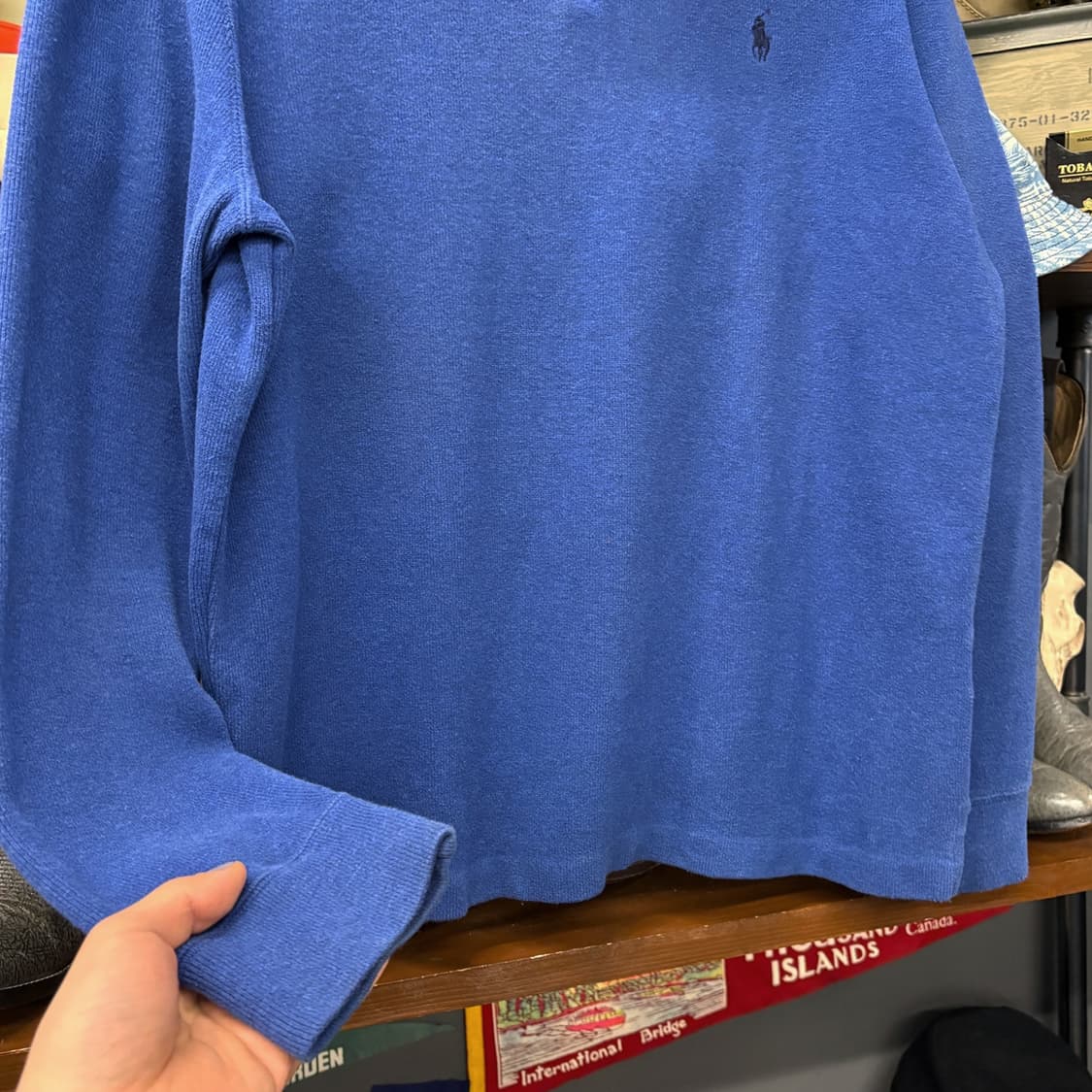 90s 폴로 랄프로렌 파인리브 하프집업 코튼니트 스웨터 블루 N639 상품이미지4