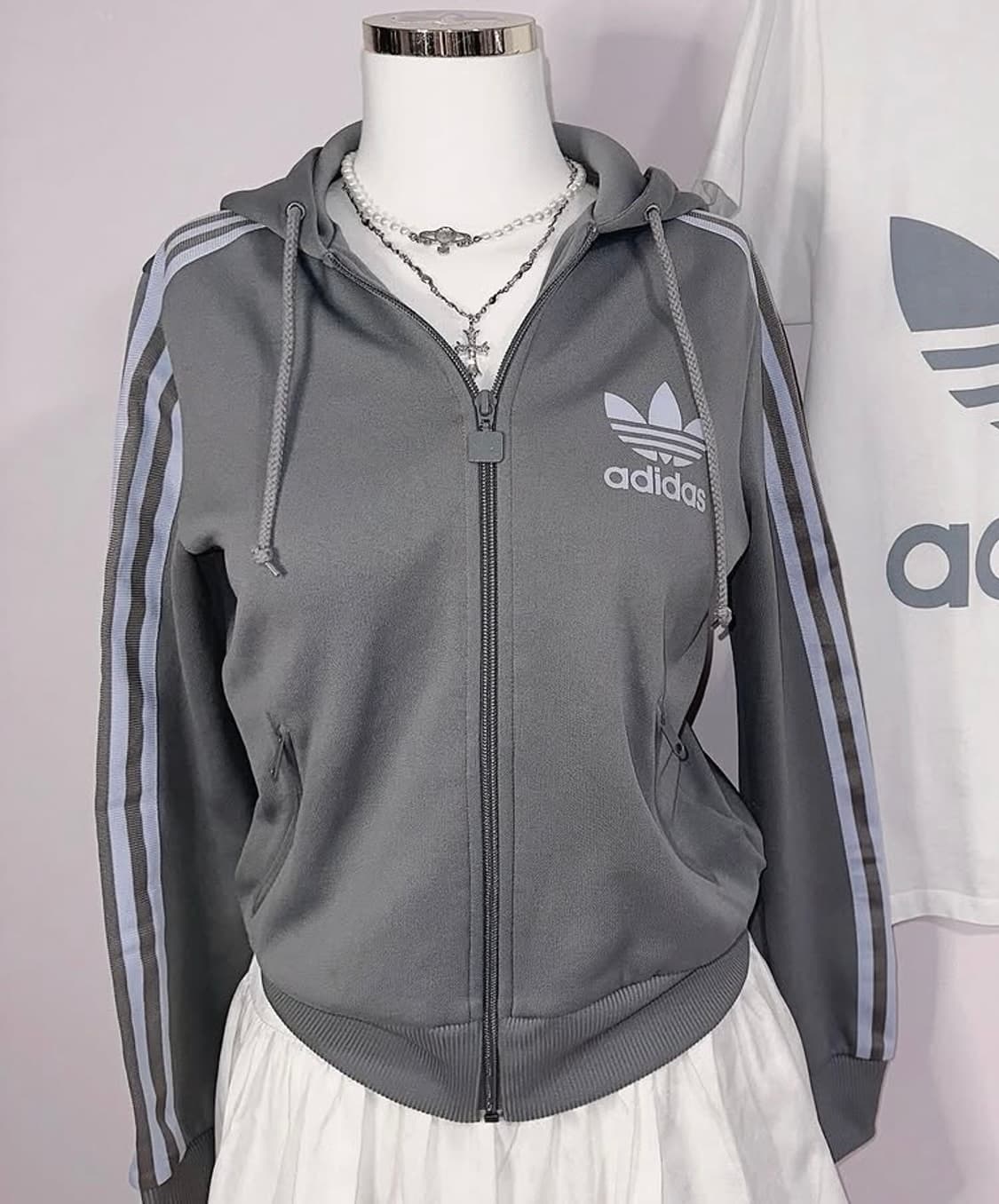 아디다스 파이어버드 그레이 카키 하늘 소라 후드집업 져지 빈티지 상품이미지1