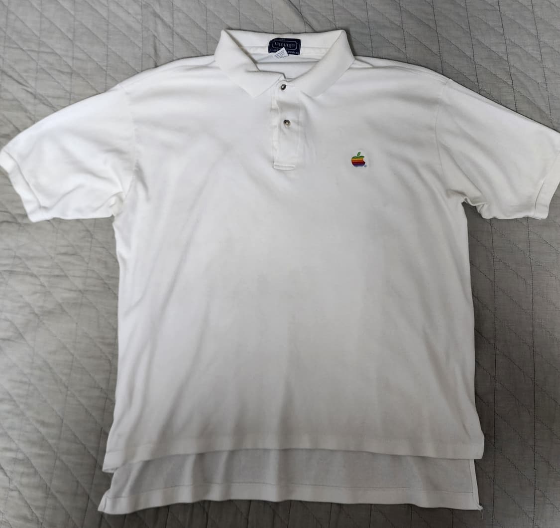 [XL] 90s 빈티지 애플 APPLE 무지개 로고 화이트 폴로티 상품이미지1