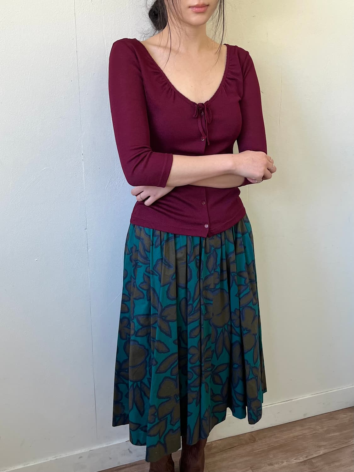 WO HOP 버건디 가디건 상품이미지7