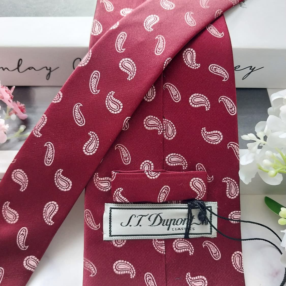 듀퐁 실크 와인 페이즐리 패턴 넥타이 9.2cm 새제품 k2049 상품이미지4