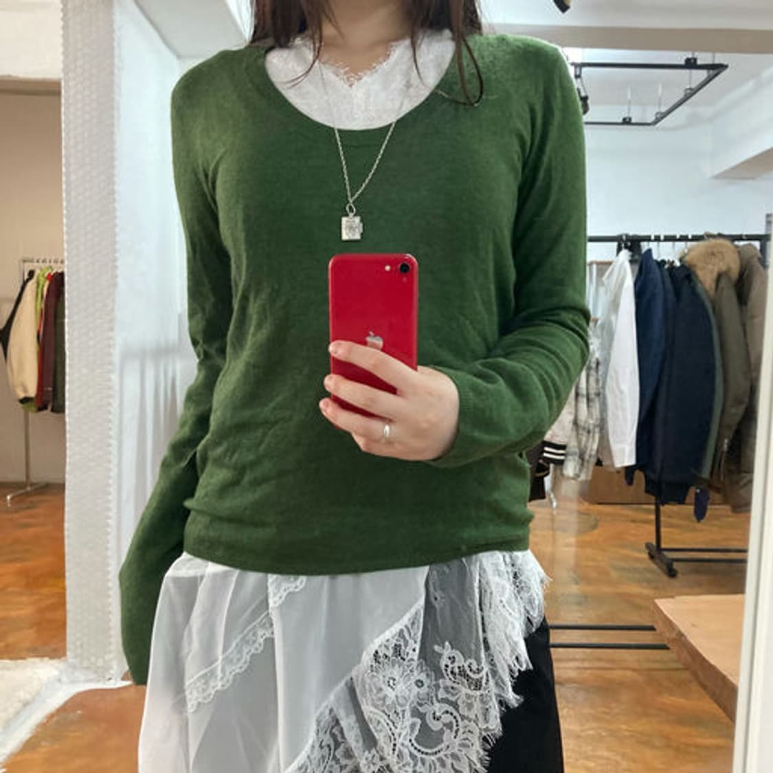 막스마라(Max Mara) 파인 울 딥 브이넥 그린 니트 상품이미지7