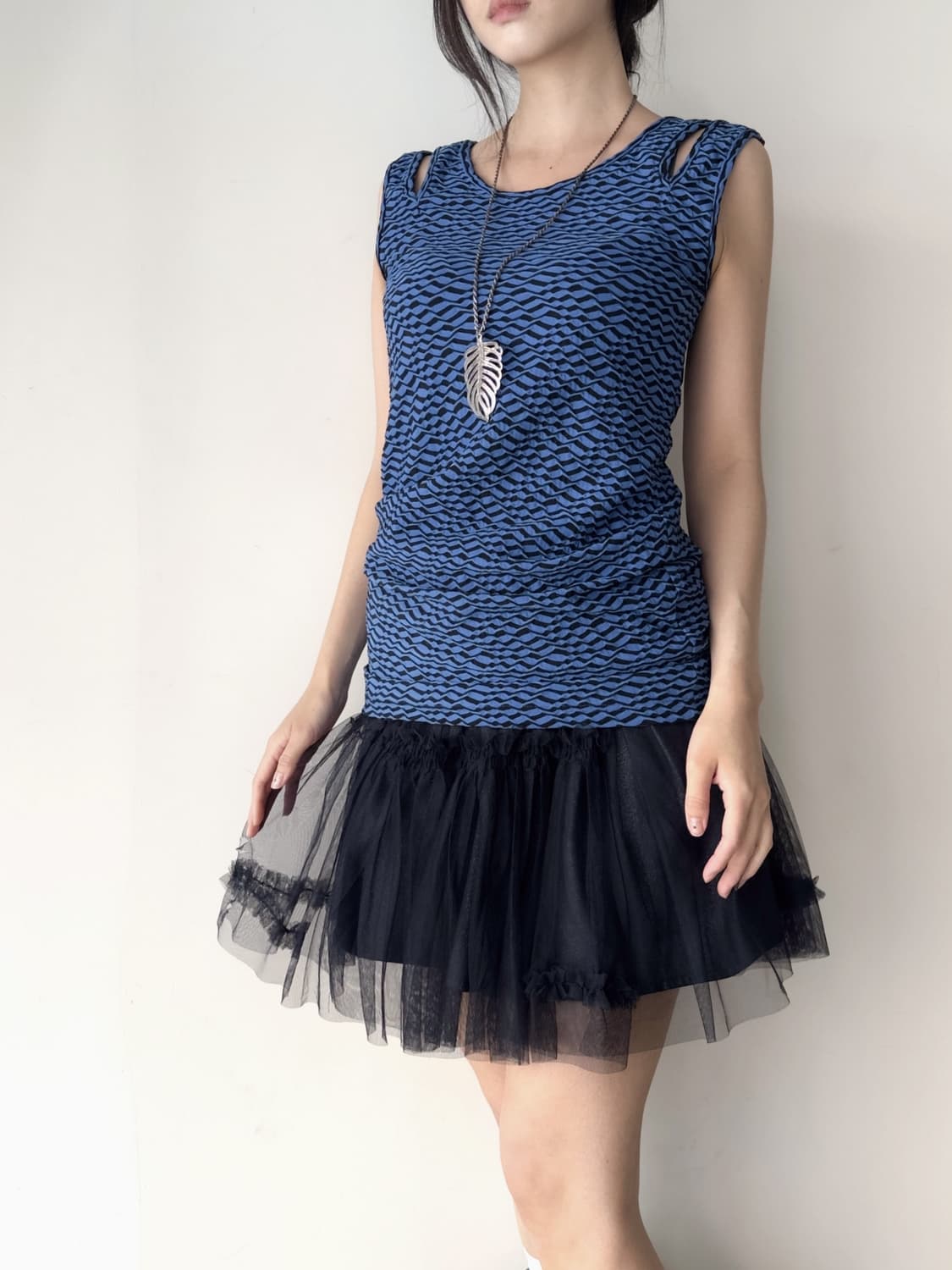 Cold-shoulder top & ops / blue 상품이미지5