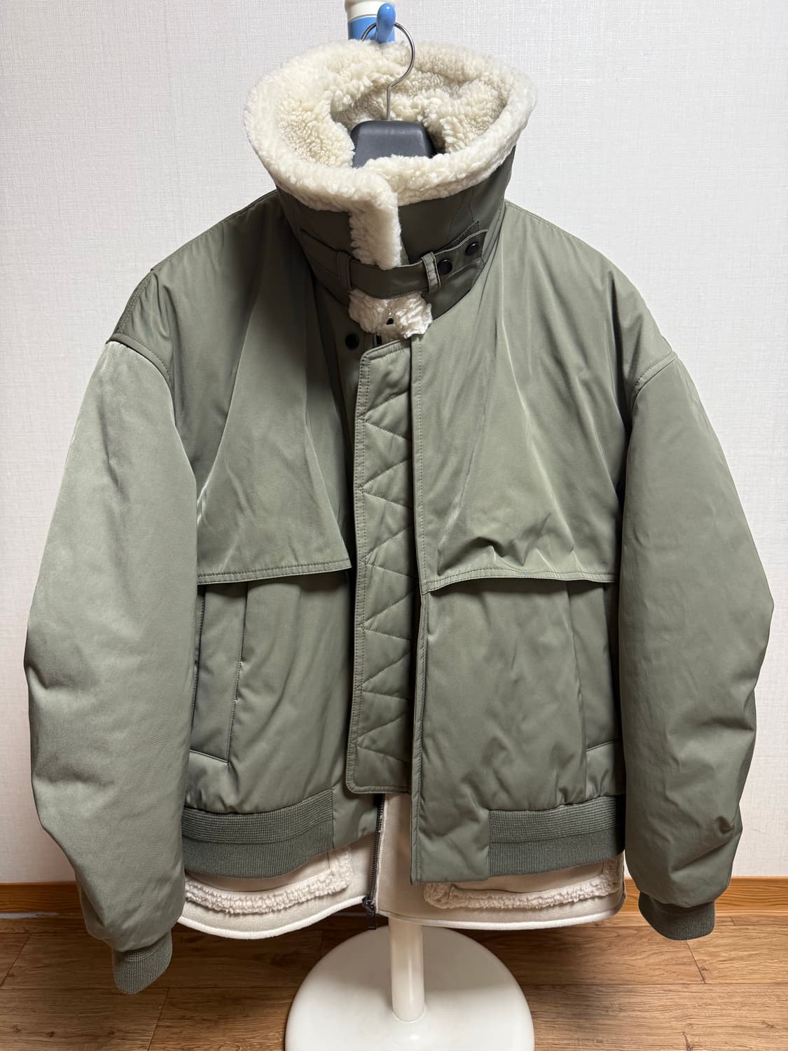 시스템옴므 퍼블록 무스탕 레이어 자켓 카키색 100 상품이미지3