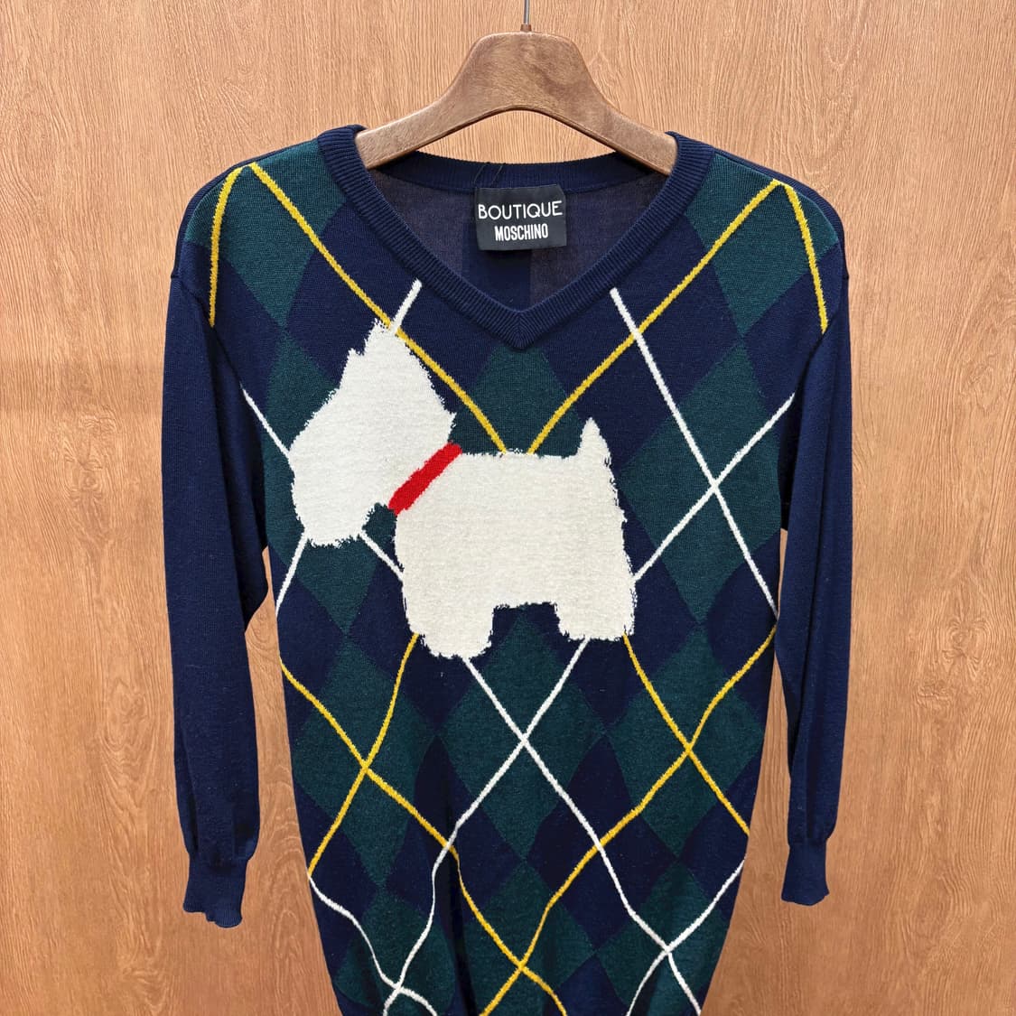 부티크 모스키노 브이넥 긴팔 롱 니트 아가일 체크 패턴 디테일 네이비 상품이미지4