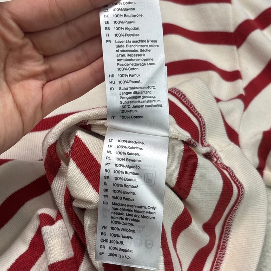 COS 레드 화이트 스트라이프 보트넥 긴팔 티셔츠 L 상품이미지7