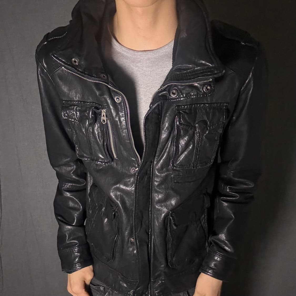 high neck lamb skin pocket jacket 상품이미지5