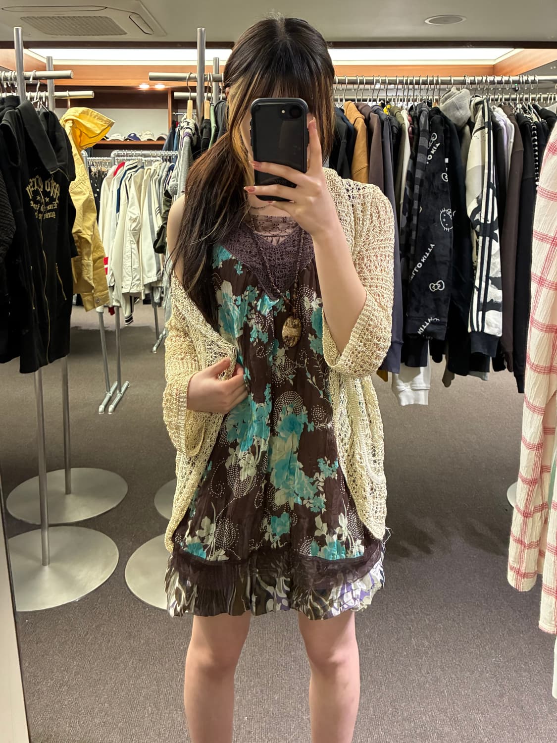 OS)Japanese vintage 여성 꽃무늬 시스루 슬리브리스 상품이미지7