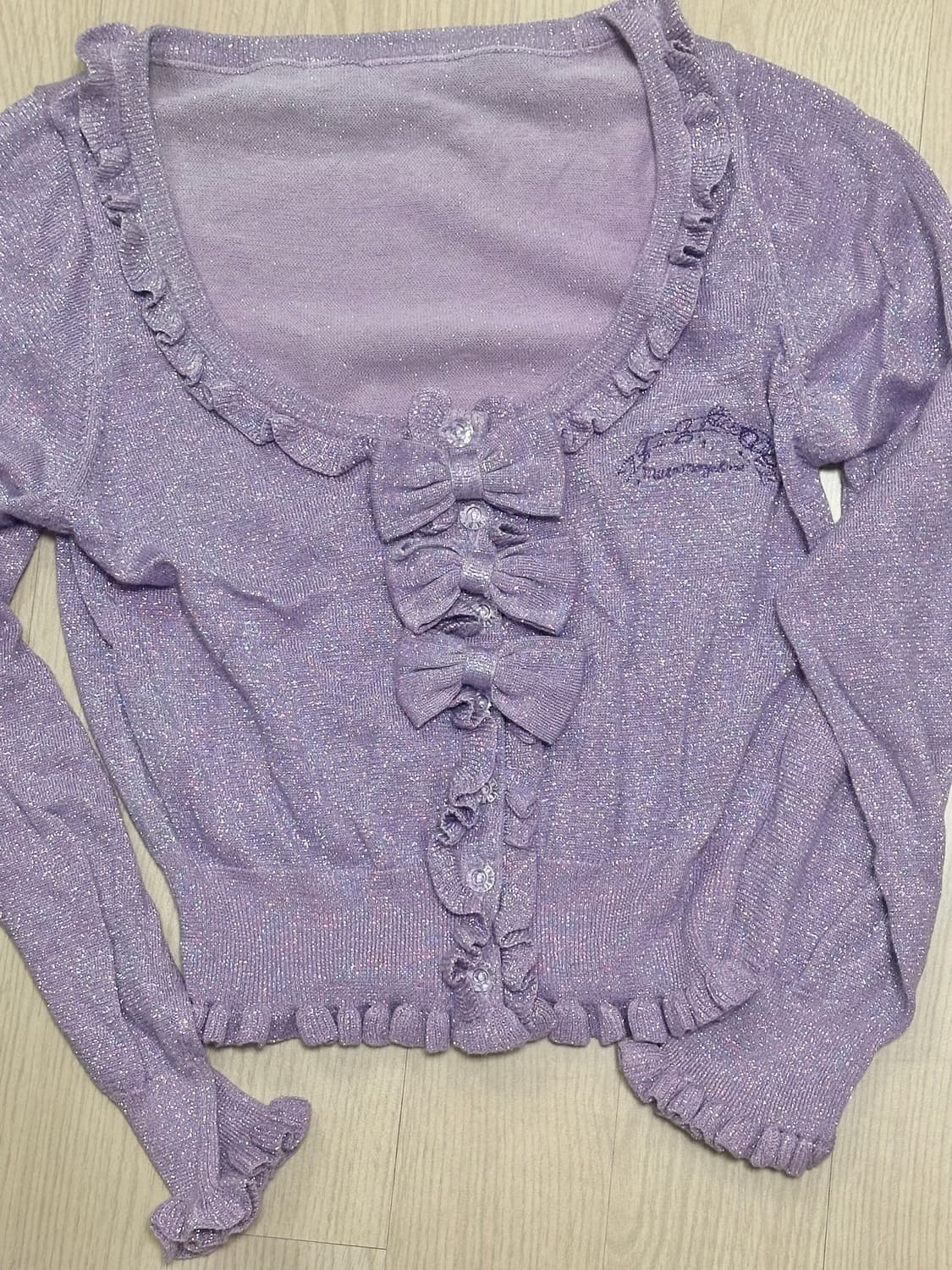 연보라 리본프릴 가디건 (히메갸루 / 로걀) 상품이미지2